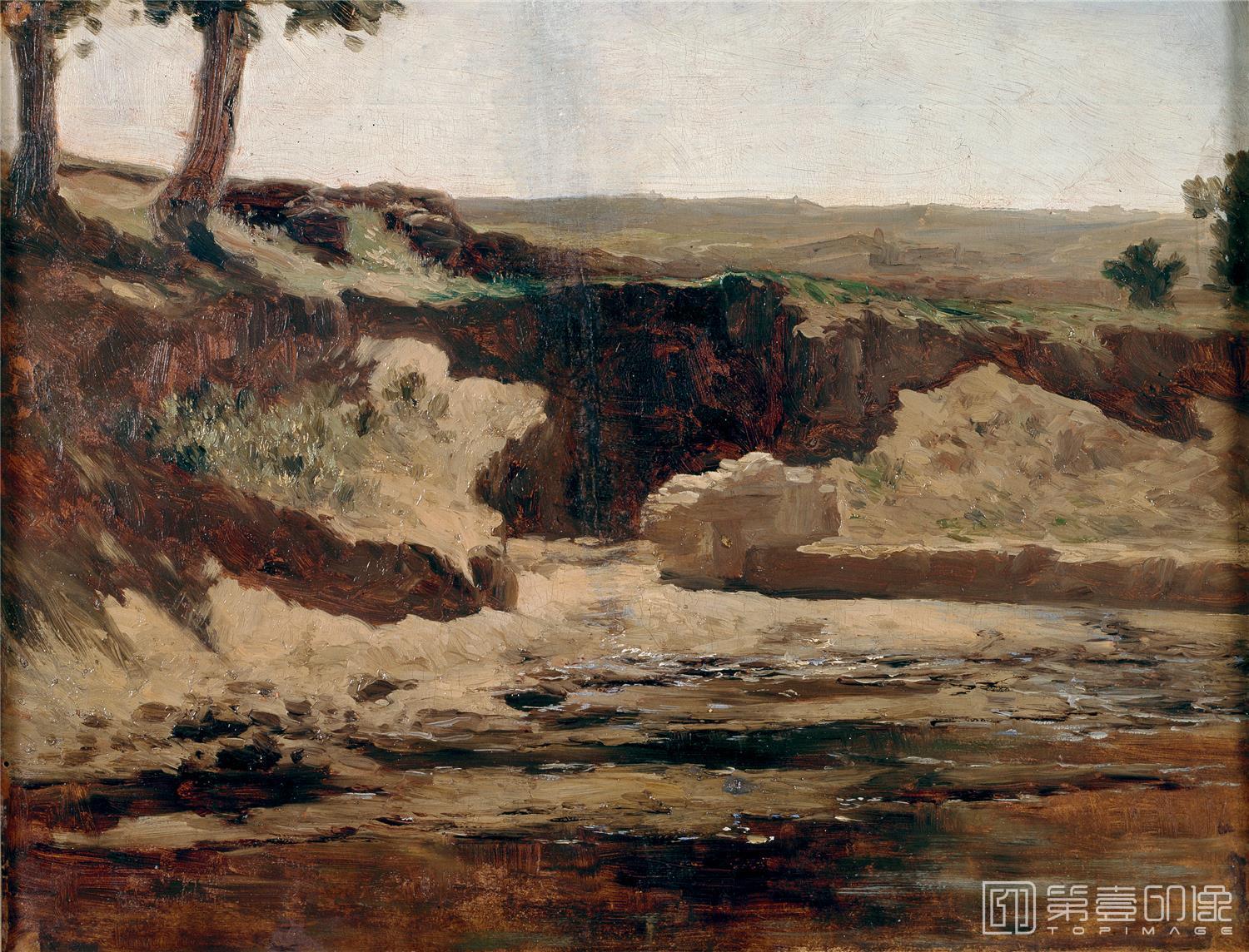 油画-西班牙普拉多美术馆油画藏画-Haes, Carlos de-Cercanías de Madrid-30cm x 40cm-1237